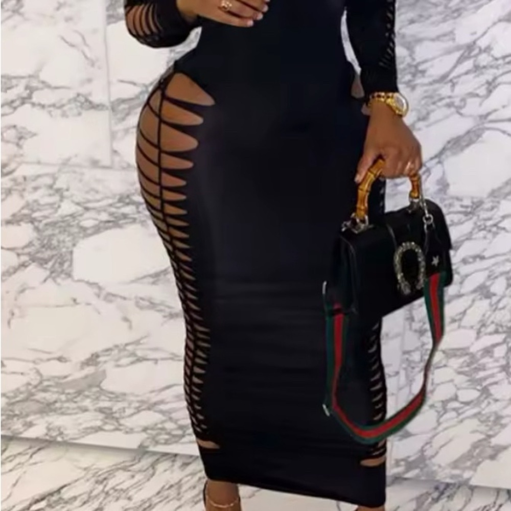 Elegant Black Cut-Out Dress